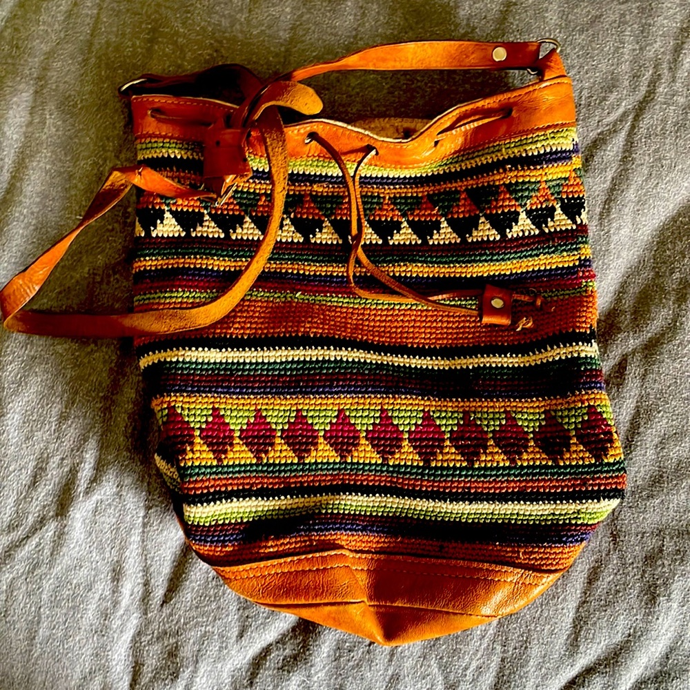 Vintage Leather and crochet bag